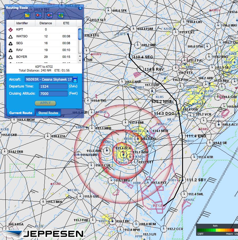 240nm route from AOPA flight planner